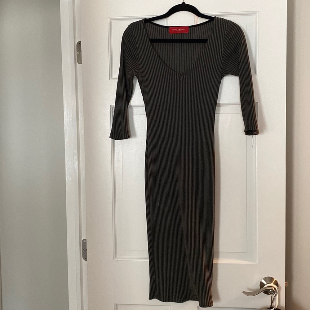 Dark Gray Ribbed MIDI Dress
